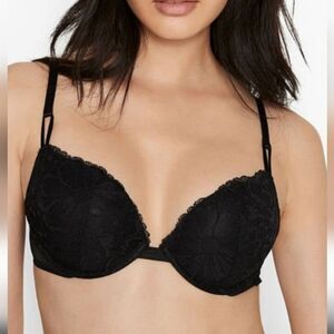 VICTORIA'S SECRET Sexy Tee Posey Lace Push-Up Bra Sz BLACK 36DD Mesh